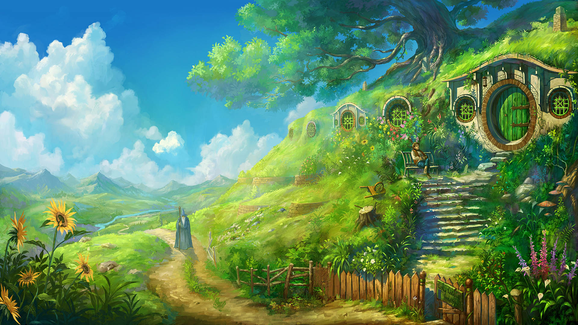 el fondo de pantalla shire,paisaje natural,naturaleza,pintura,verde,árbol