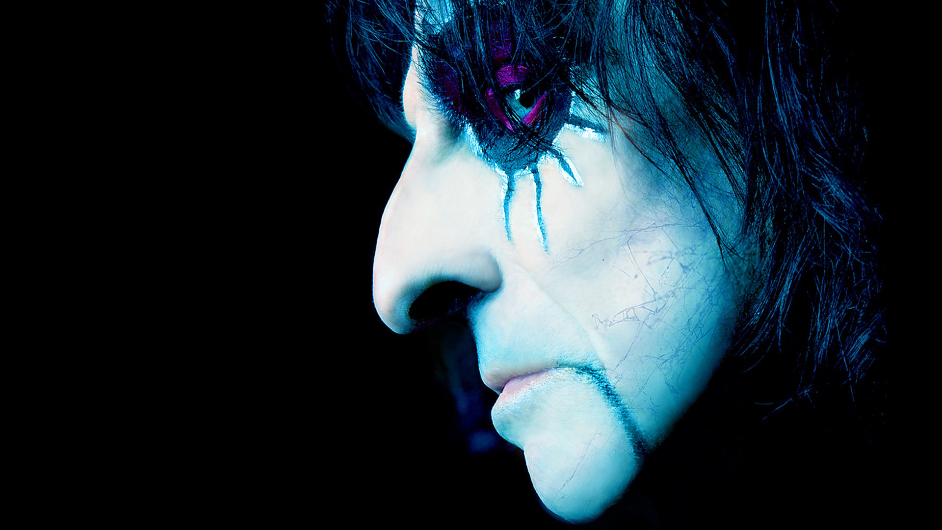 alice cooper wallpaper,face,blue,hair,nose,head