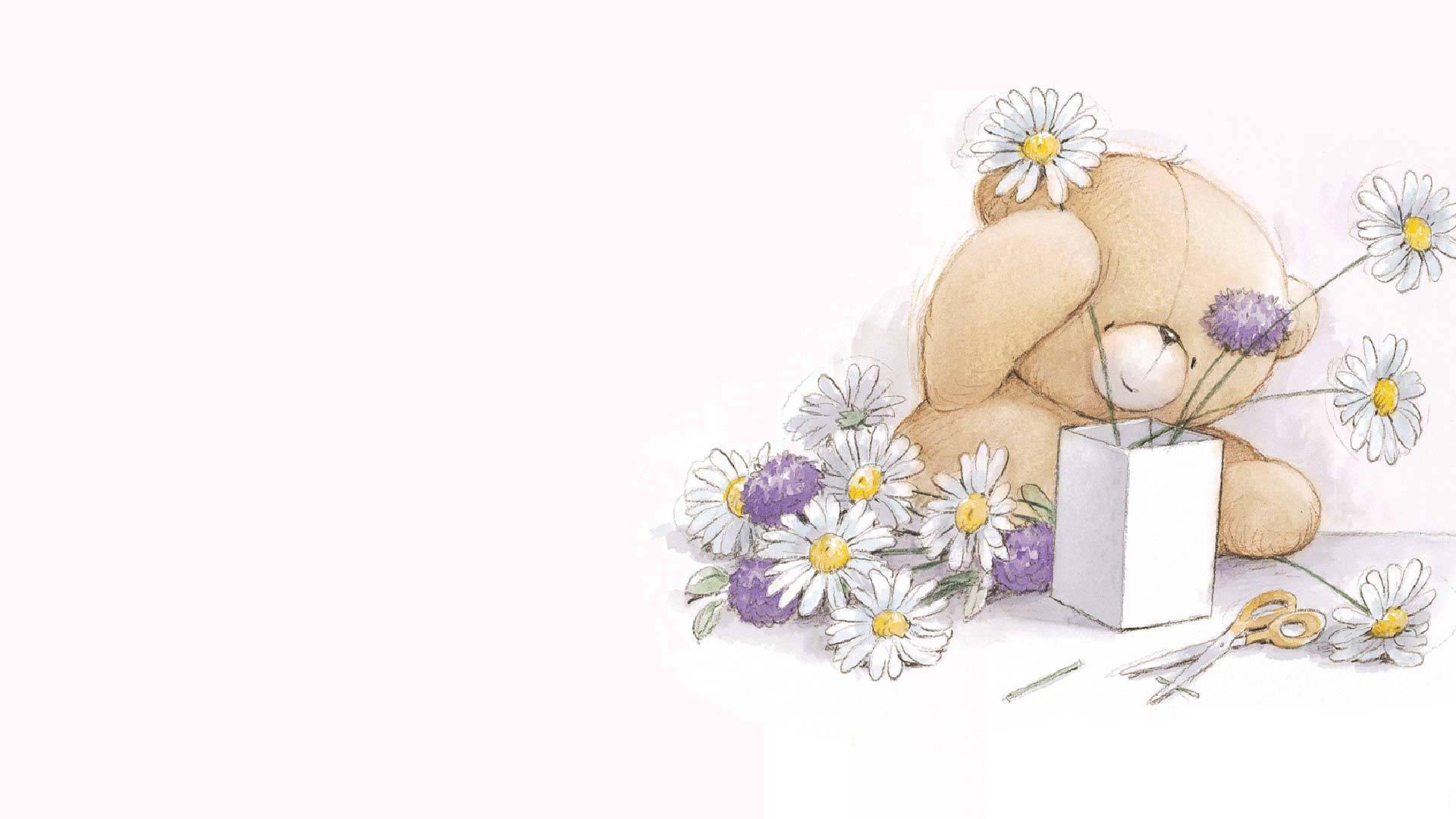 fonds d'écran ours en peluche avec des fleurs,clipart,fleur,plante,illustration,camomille