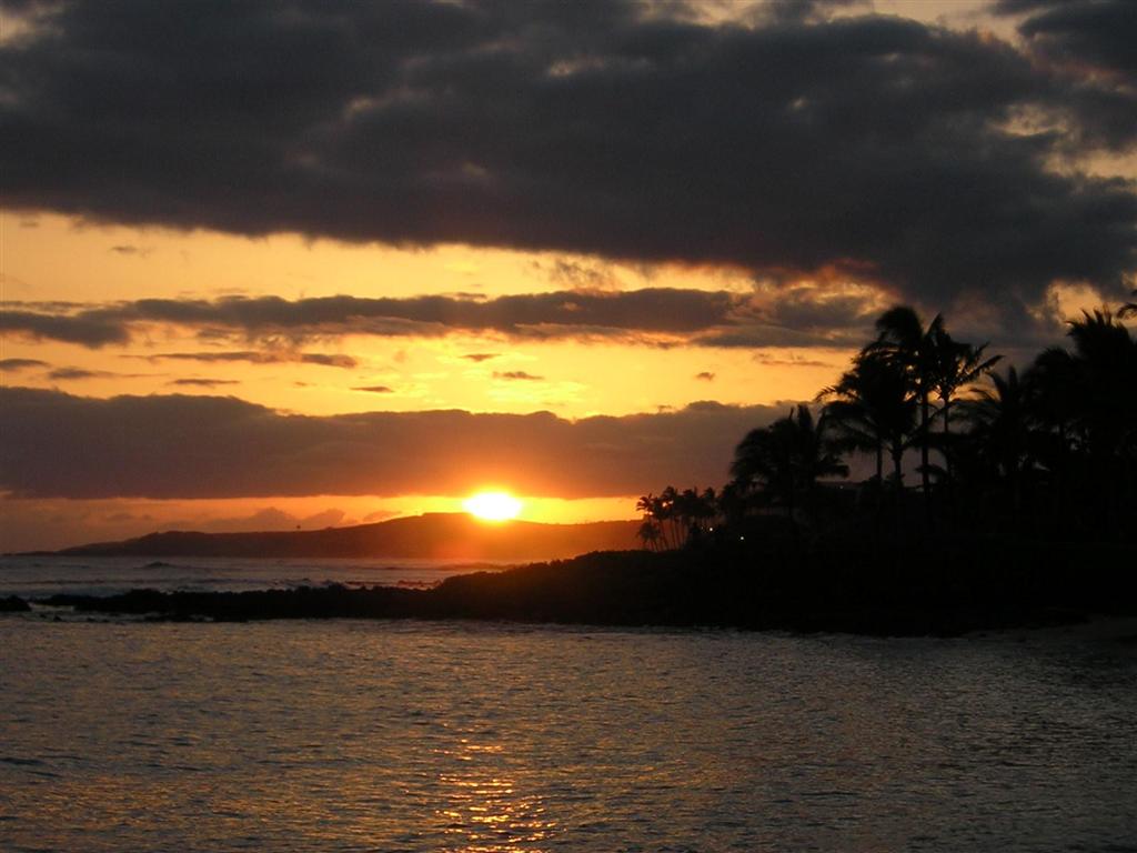 ハワイの夕日の壁紙,空,地平線,日没,自然,日の出