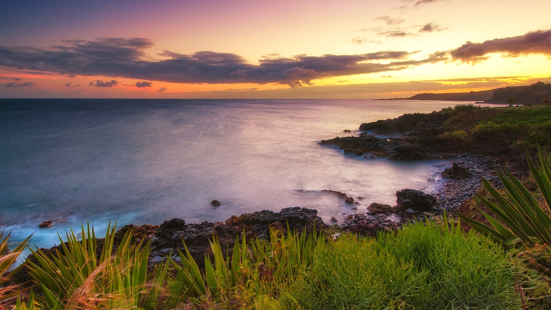 hawaii sonnenuntergang tapete,gewässer,himmel,natur,natürliche landschaft,küste