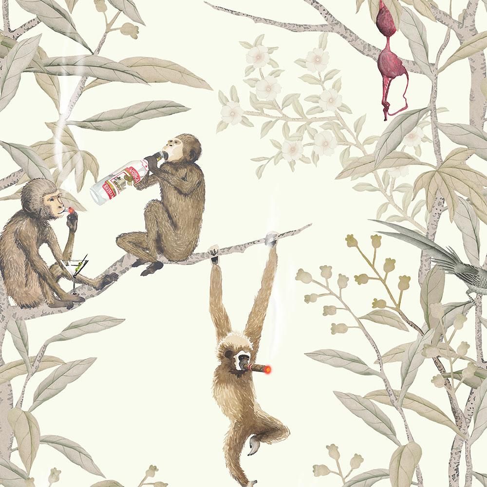 carta da parati scimmia per pareti,albero,pianta,primate,illustrazione,arte