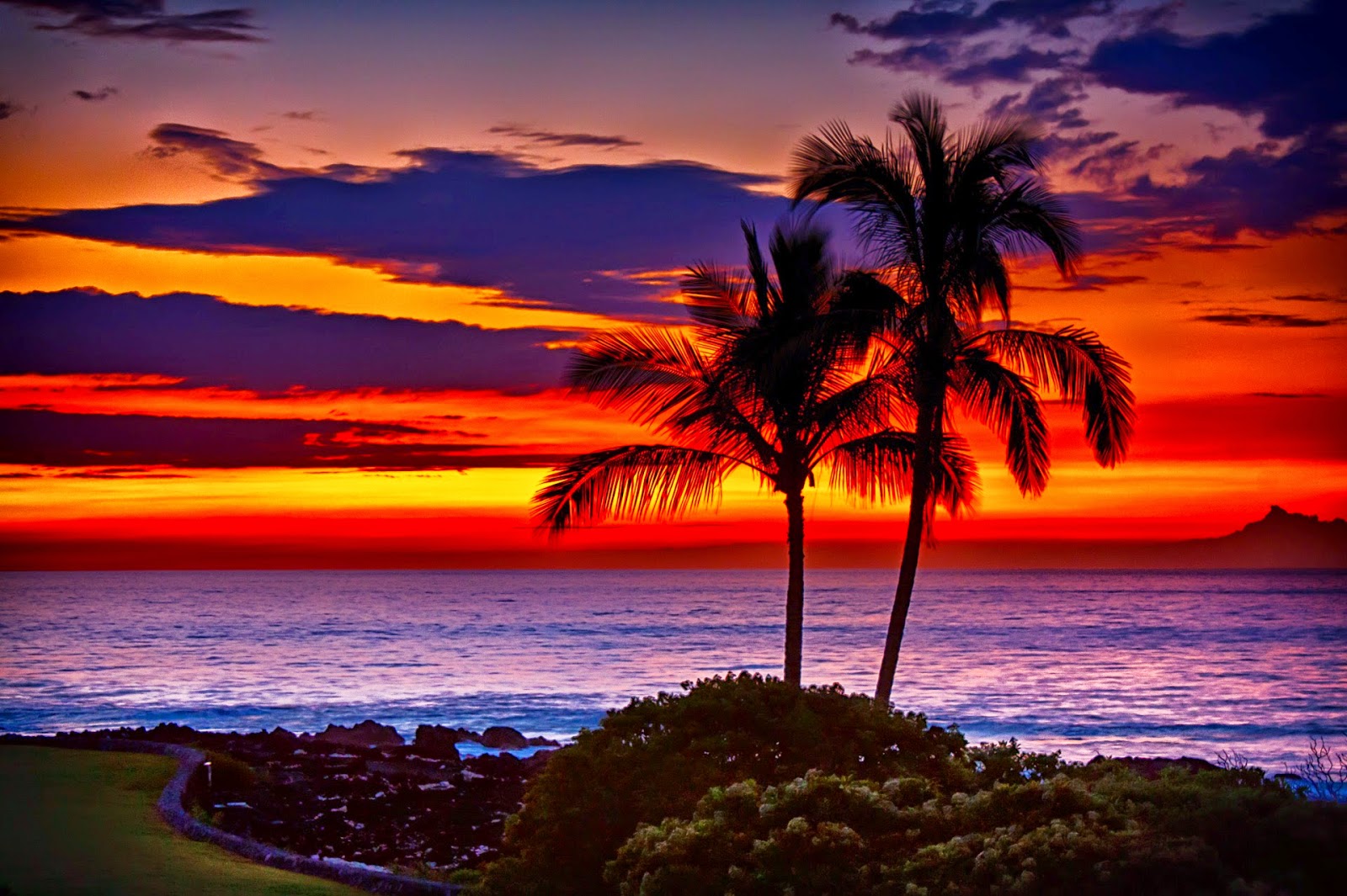 ハワイの夕日の壁紙,空,自然,地平線,残照,日没