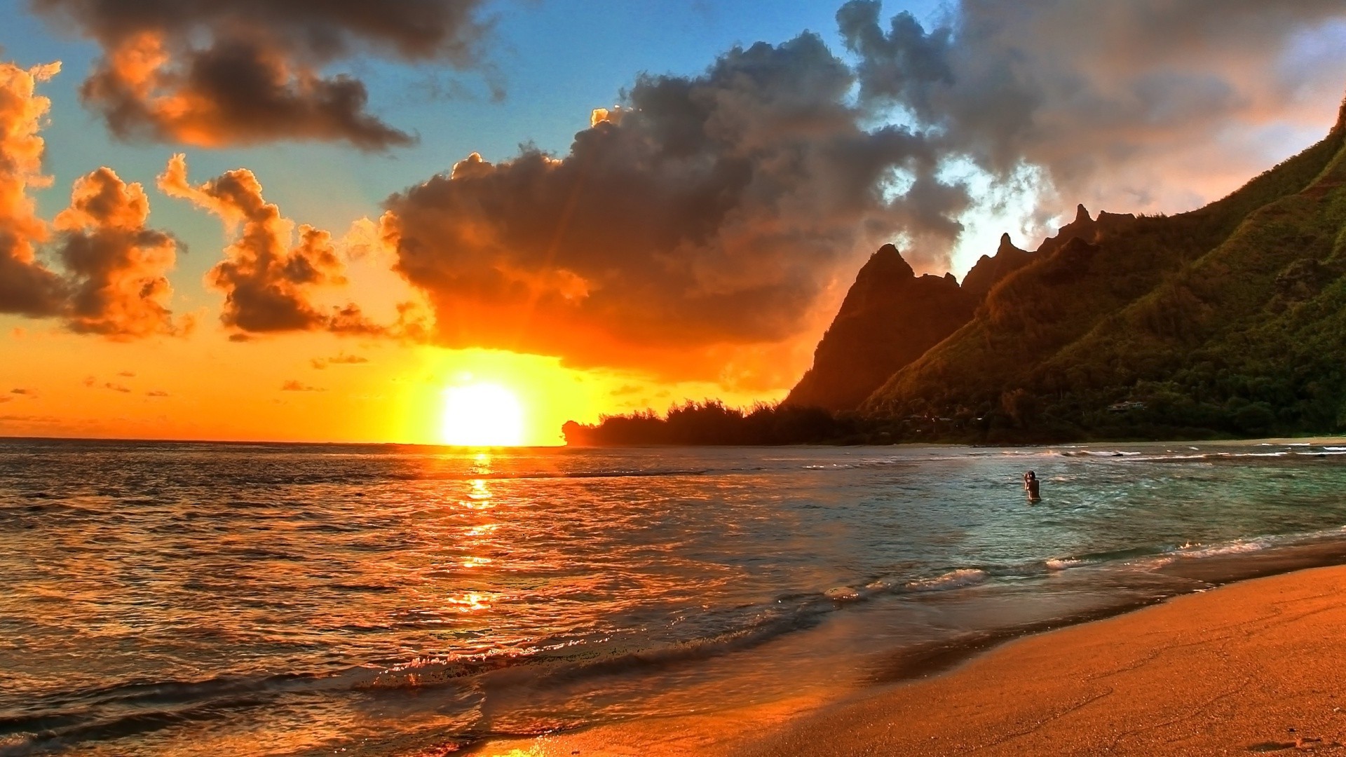 hawaii sonnenuntergang tapete,himmel,gewässer,natur,horizont,meer