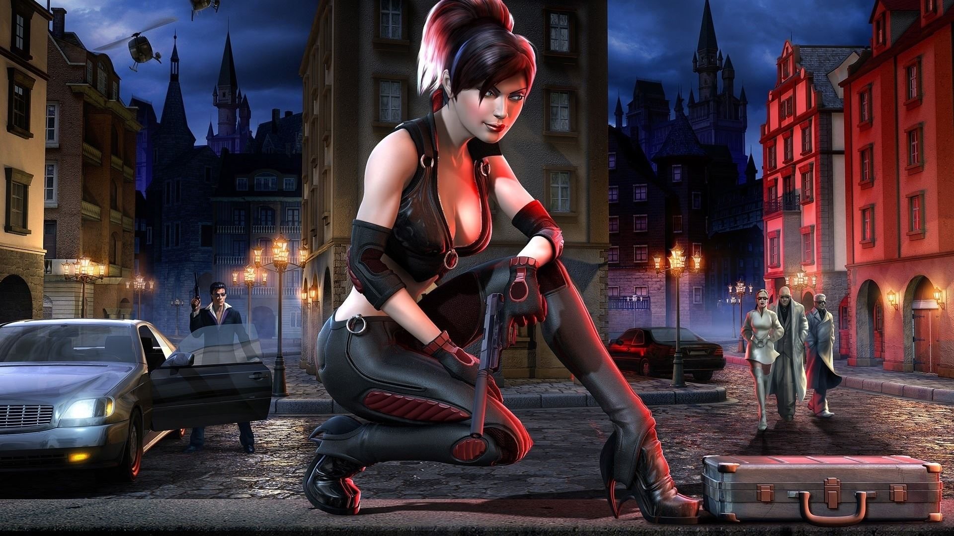 bloodrayne tapete,action adventure spiel,computerspiel,erfundener charakter,harley quinn,digitales compositing