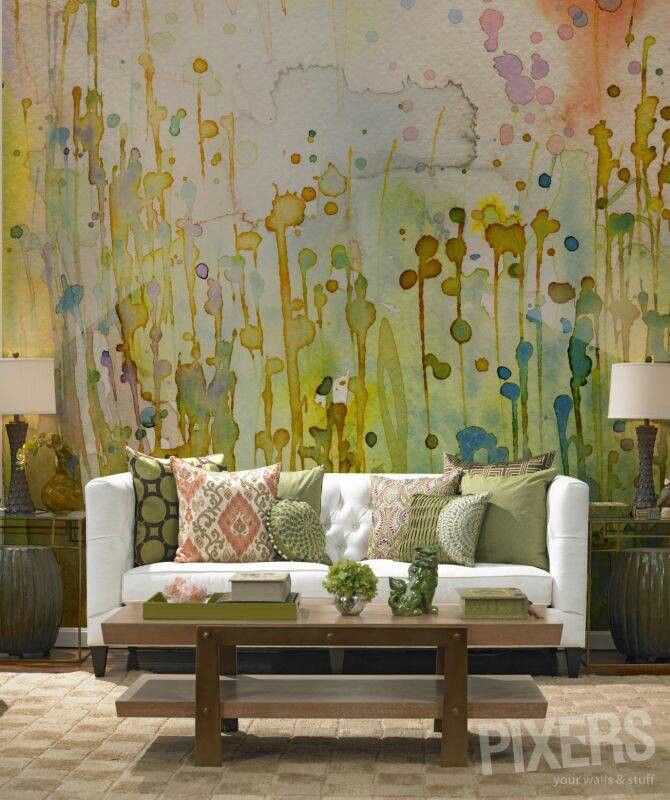 watercolor wallpaper for walls,wallpaper,green,living room,wall,room