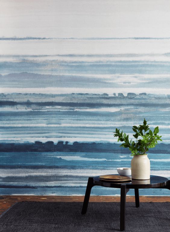 壁の水彩画の壁紙,青い,海洋,海,空,家具