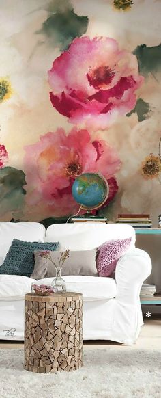 壁の水彩画の壁紙,ピンク,リビングルーム,ルーム,壁,壁紙