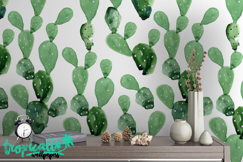carta da parati cactus dell'acquerello,verde,cactus,pianta,foglia,barbary fig