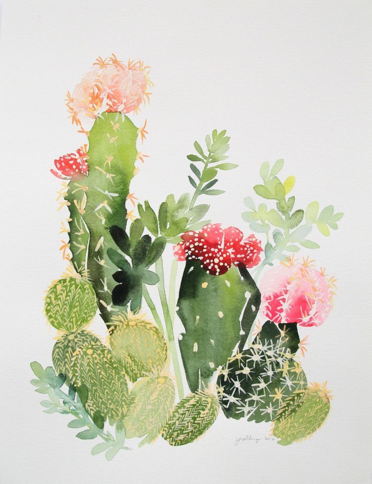 watercolor cactus wallpaper,flower,cactus,watercolor paint,plant,flowering plant