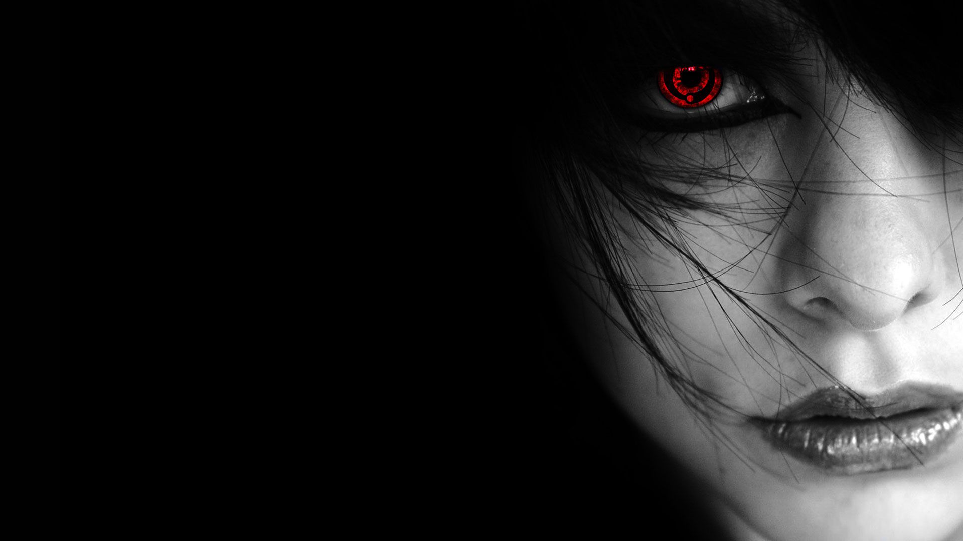 red eyes wallpaper,face,black,facial expression,nose,eye