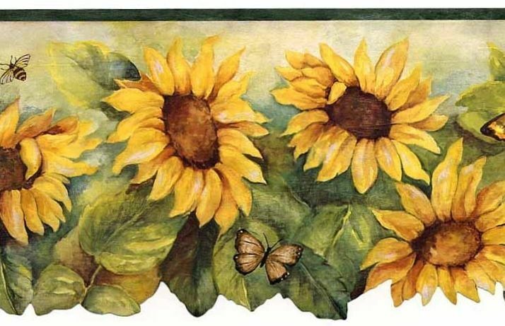 sunflower wallpaper border,sunflower,flower,sunflower,yellow,painting