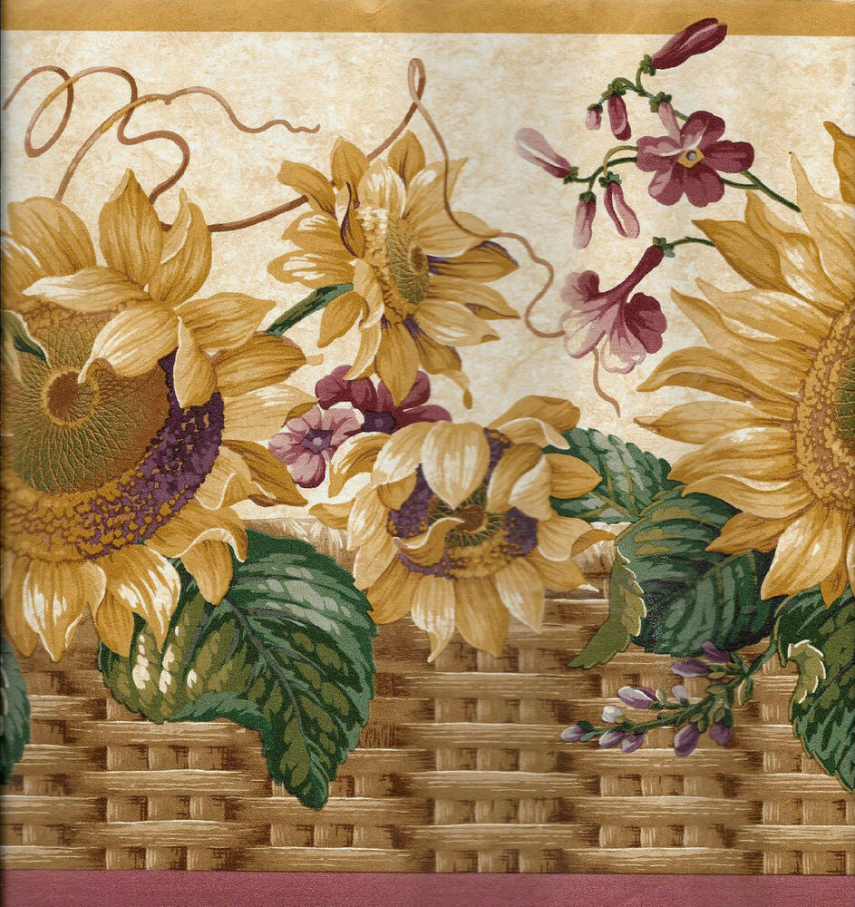 sunflower wallpaper border,flower,plant,botany,textile,painting