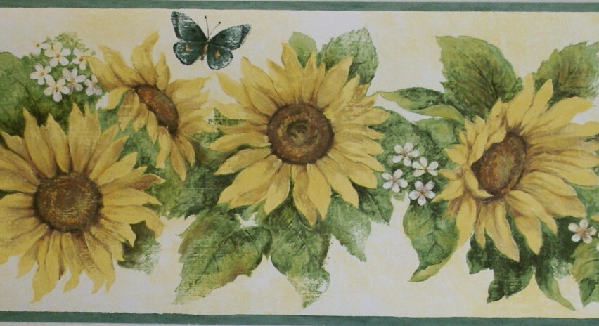 sunflower wallpaper border,sunflower,flower,watercolor paint,sunflower,plant
