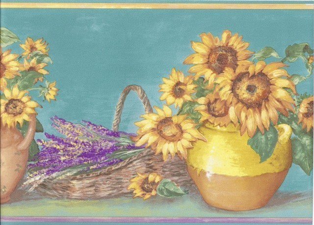 sunflower wallpaper border,sunflower,still life,flower,sunflower,painting