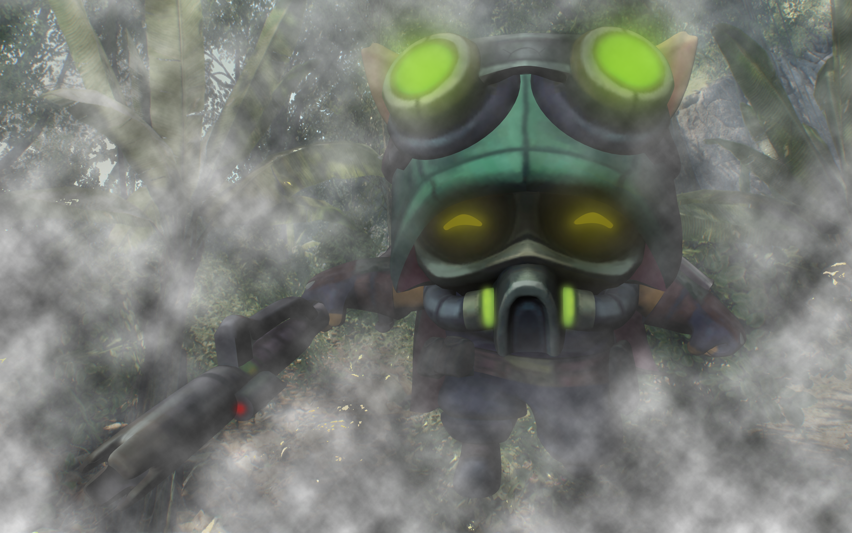 teemo wallpaper hd,personal protective equipment,green,mask,gas mask,tree