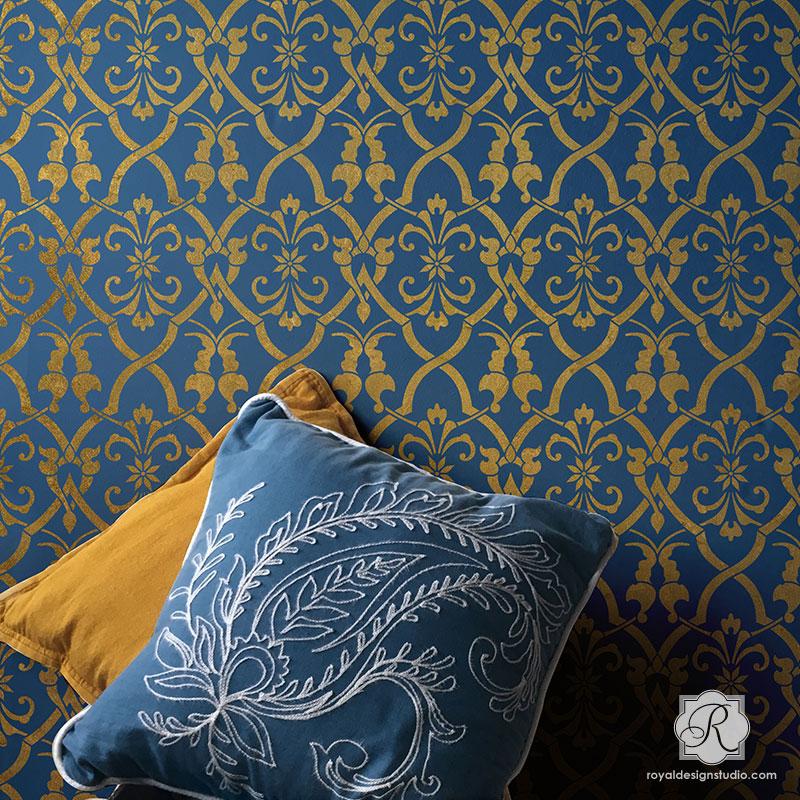 壁紙ステンシルパターン,青い,クッション,枕を投げます,パターン,枕