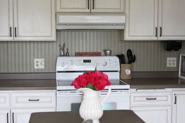 beadboard wallpaper cabinets,countertop,kitchen,white,room,cabinetry