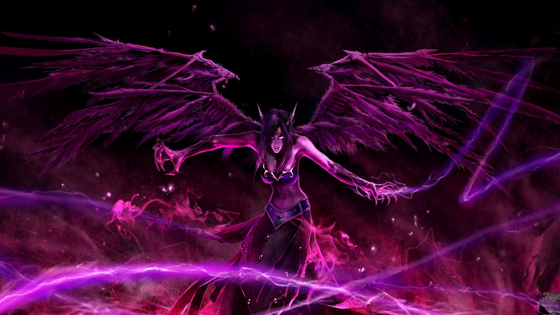 fondo de pantalla de morgana,púrpura,violeta,demonio,continuar,cg artwork