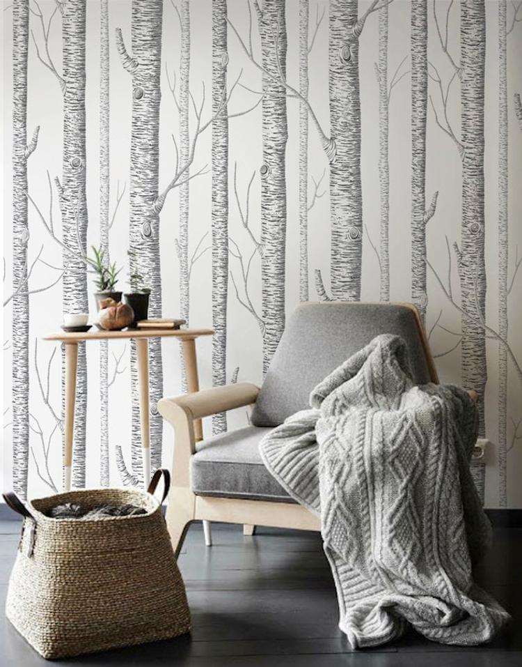 birch tree peel and stick wallpaper,curtain,interior design,window treatment,room,furniture