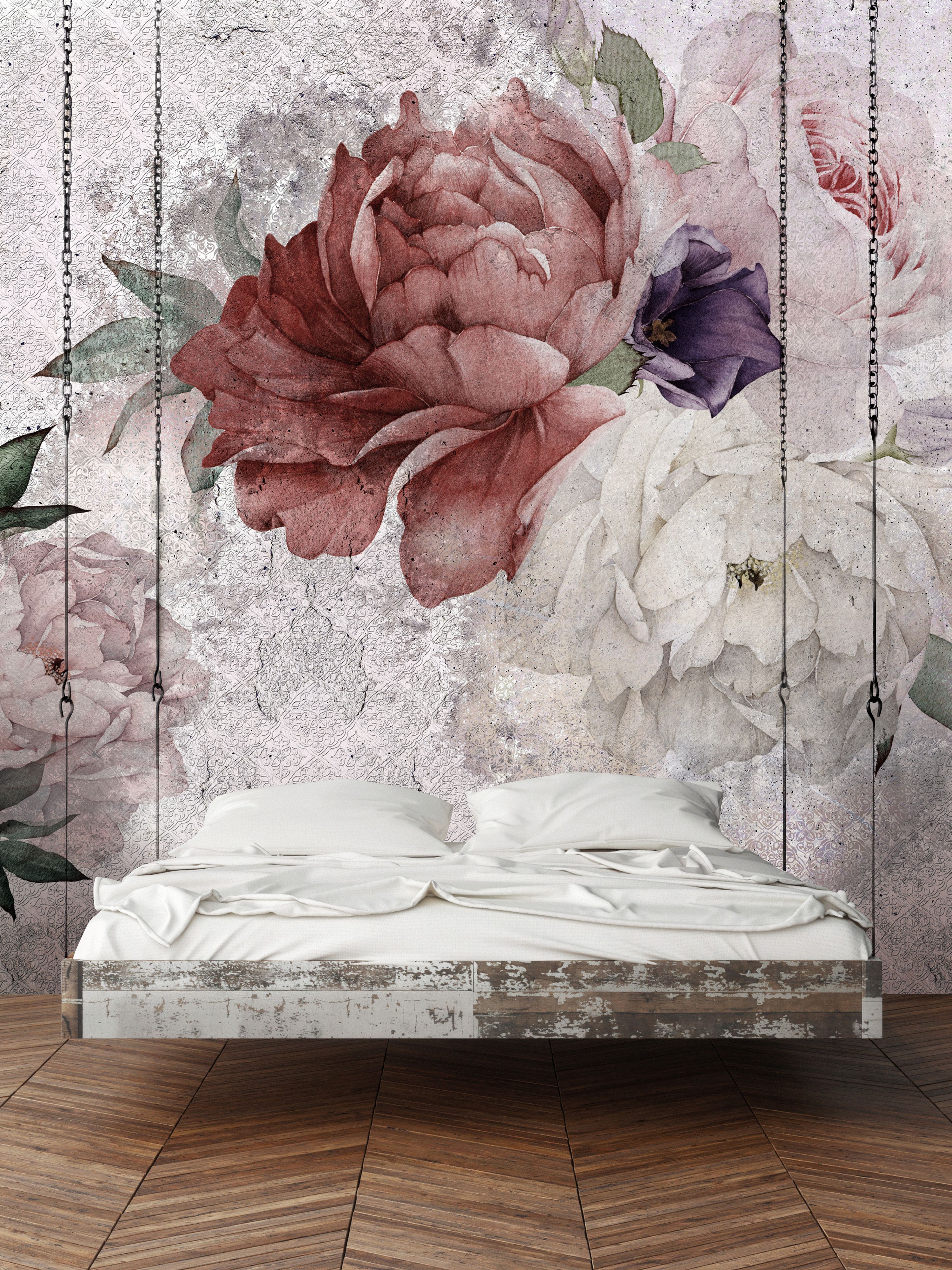 洗えるビニール壁紙,庭のバラ,ローズ,ピンク,壁,花