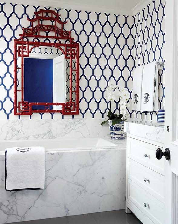 Navy Blue Wallpaper Bathroom- WallpaperUse