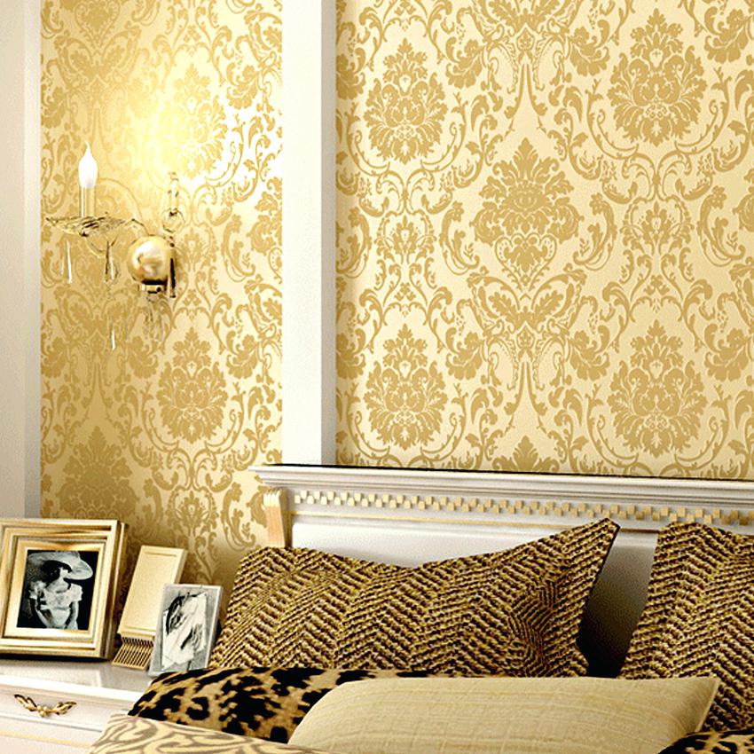 Gold Glitter Flock Velvet Wallpaper For Wall Behind- WallpaperUse