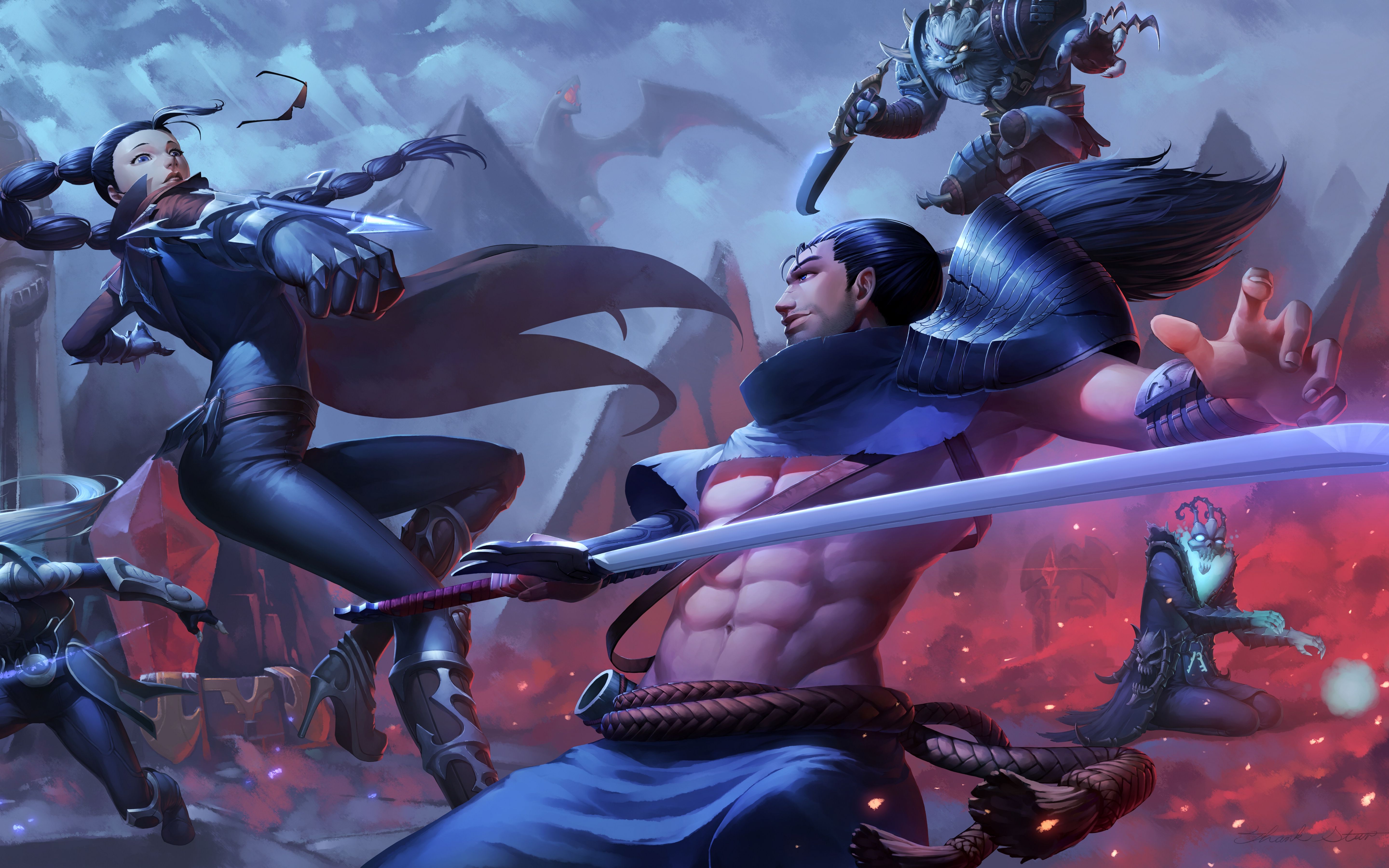 yasuo phone wallpaper,fictional character,cg artwork,superhero,action adventure game,batman