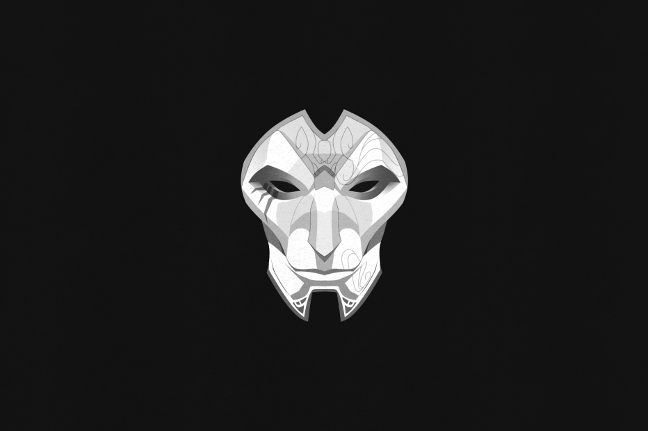 lol jhin wallpaper,head,mask,black and white,illustration,masque