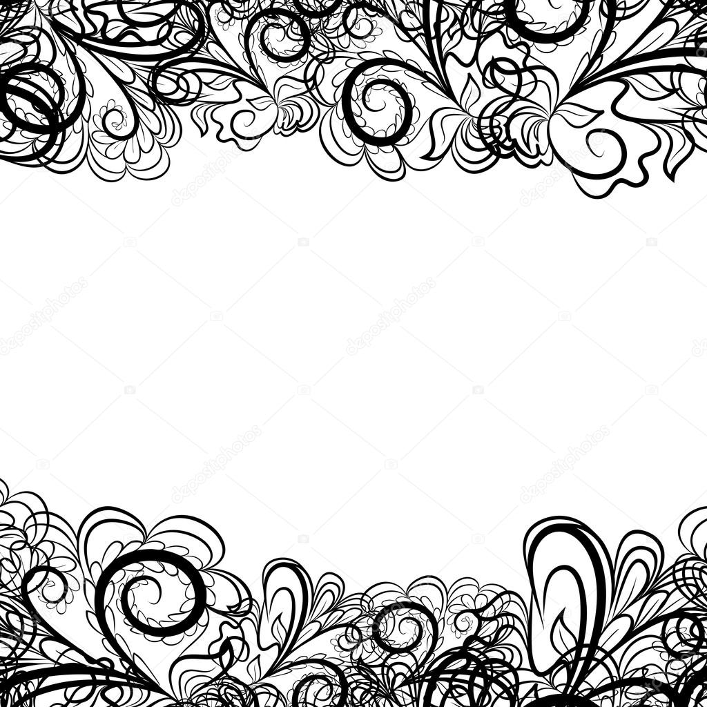 bordure de papier peint noir et blanc,modèle,noir et blanc,art floral,dessin au trait,monochrome