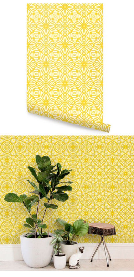 yellow peel and stick wallpaper,yellow,green,wallpaper,leaf,plant