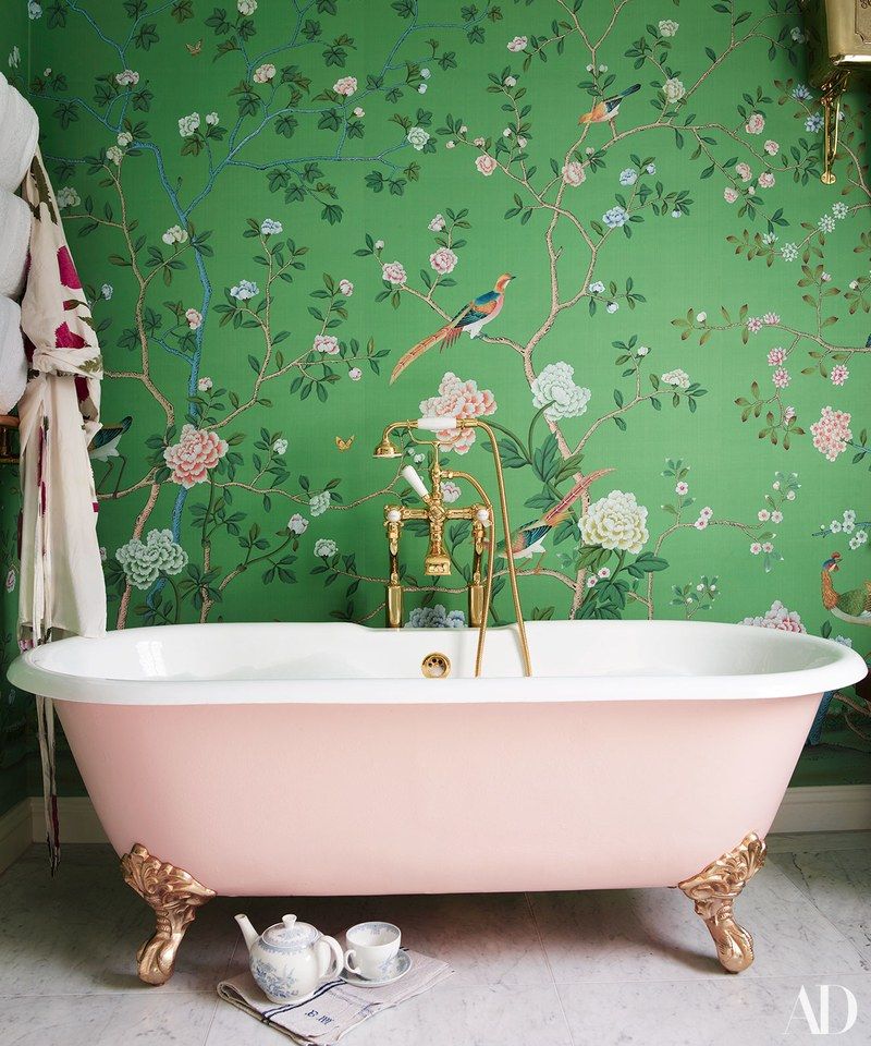 green removable wallpaper,bathroom,bathtub,room,green,wall
