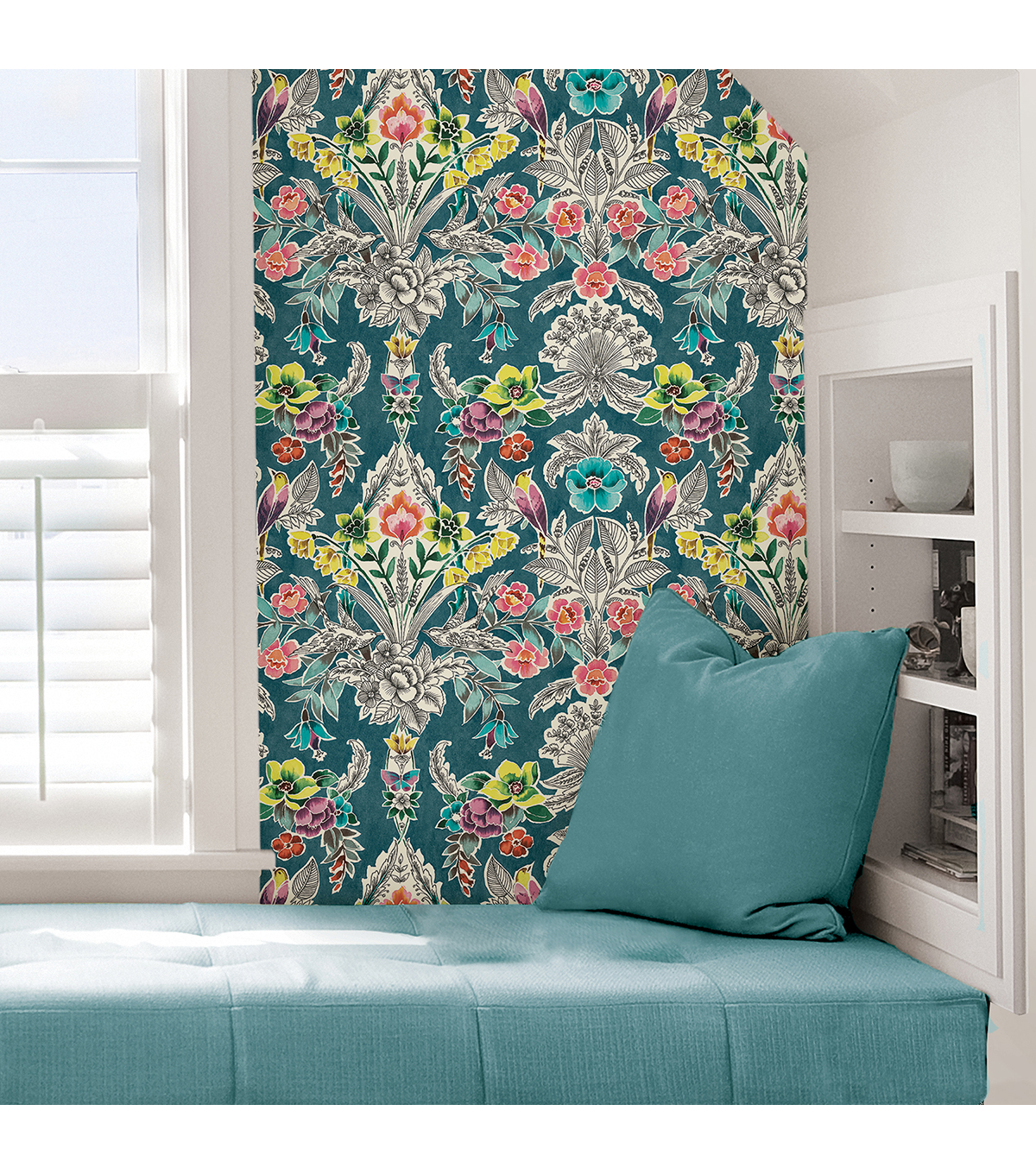 teal peel and stick wallpaper,green,interior design,leaf,pattern,wall