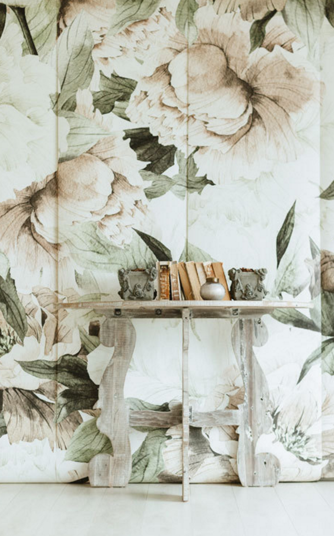 floral temporary wallpaper,wallpaper,table,room,interior design,furniture