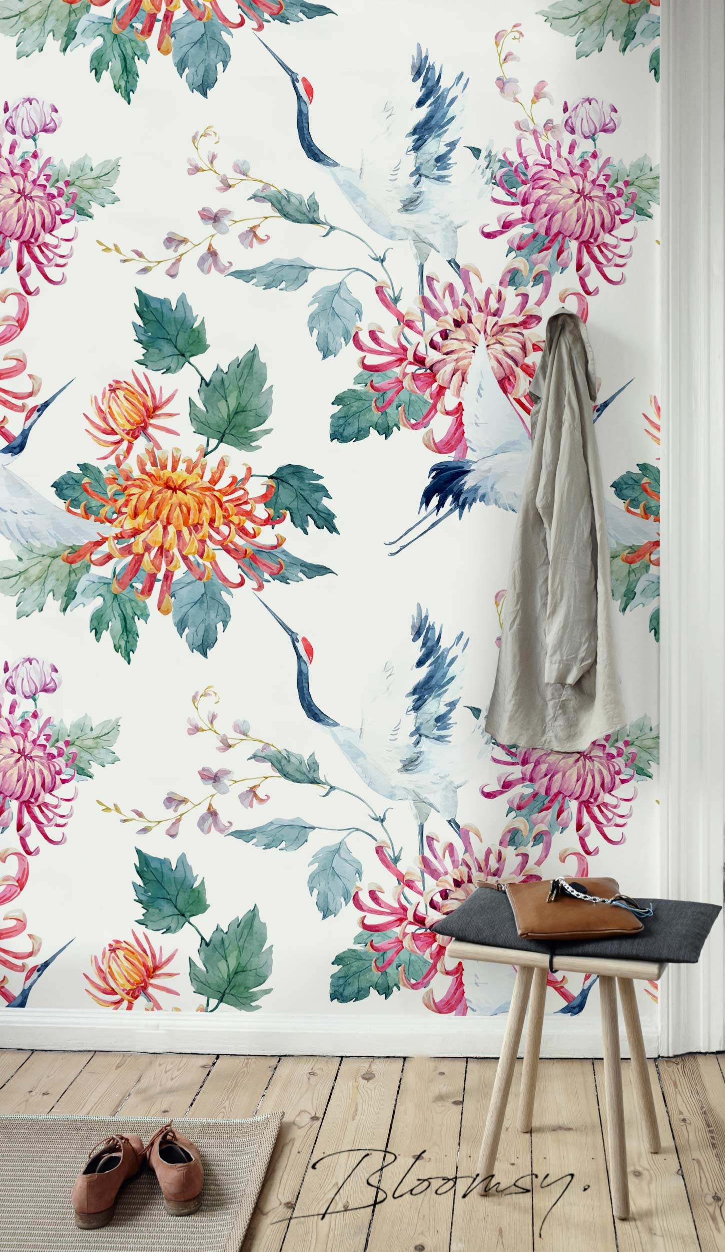 floral temporary wallpaper,wallpaper,textile,pink,wall,botany