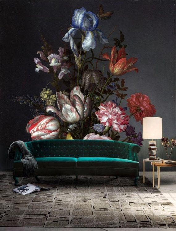 floral temporary wallpaper,living room,still life photography,still life,painting,couch