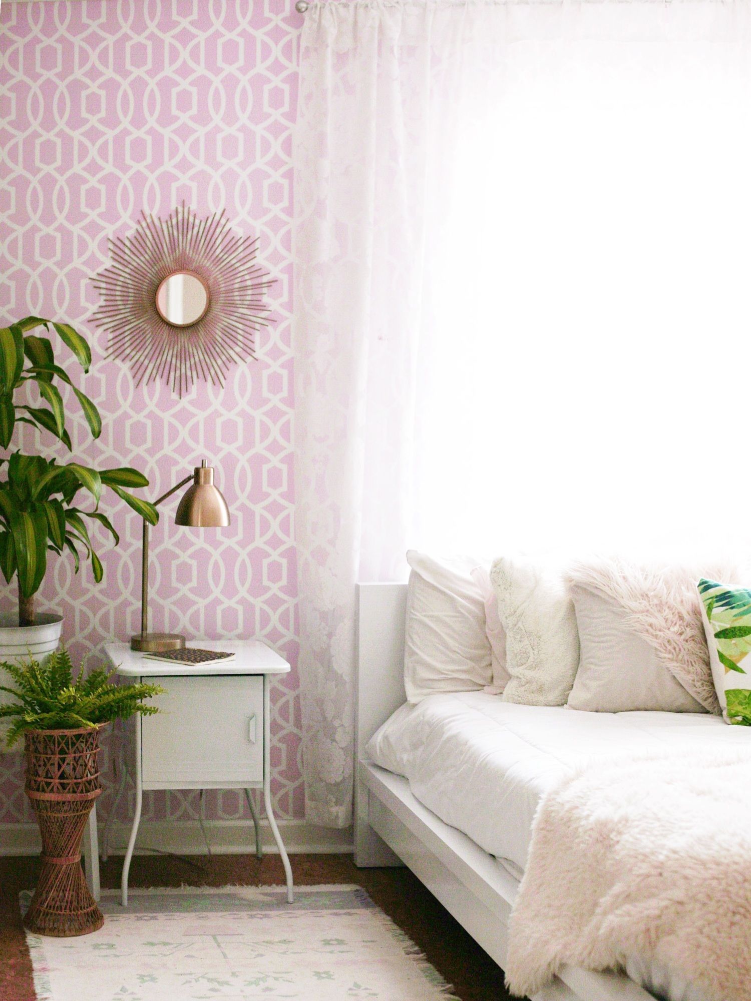 핑크 이동식 벽지,방,가구,인테리어 디자인,벽,초록