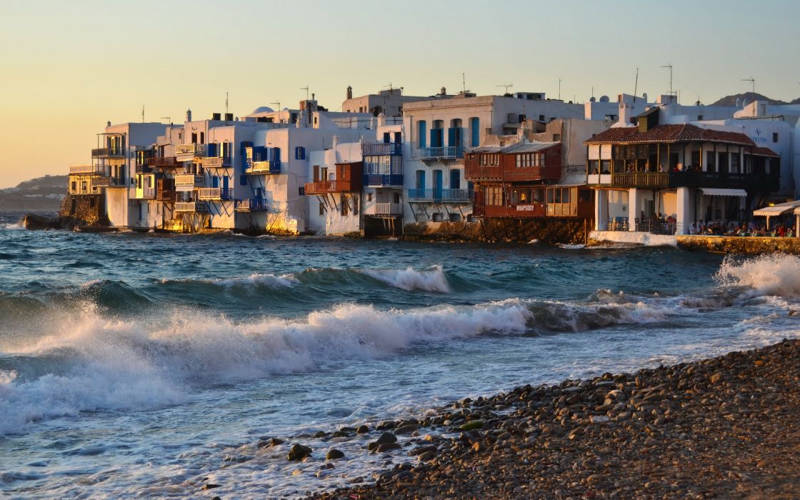 mykonos wallpaper,sea,wave,coast,town,wind wave