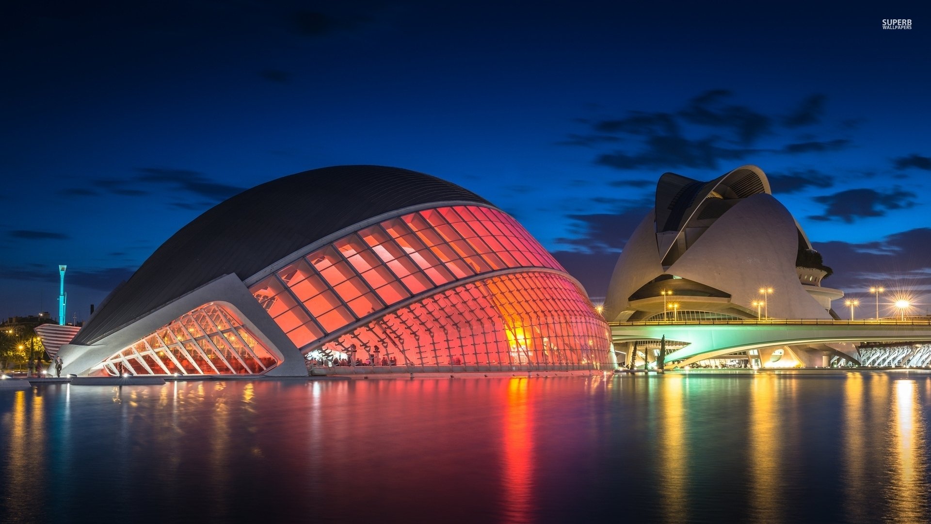 バレンシアの壁紙,建築,空,オペラハウス,夜,建物