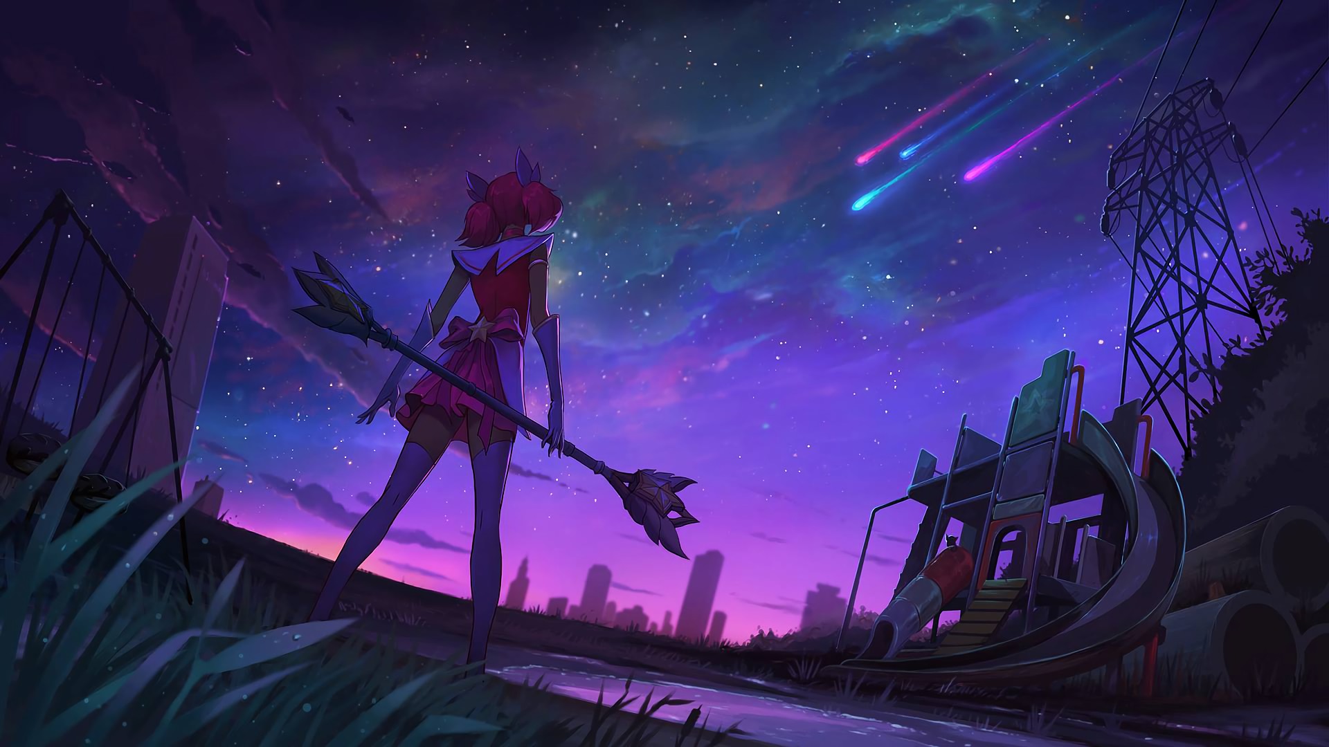 liga der legenden star guardian wallpaper,himmel,lila,cg kunstwerk,illustration,platz