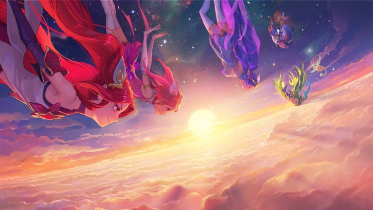 liga der legenden star guardian wallpaper,himmel,cg kunstwerk,anime,platz,grafikdesign