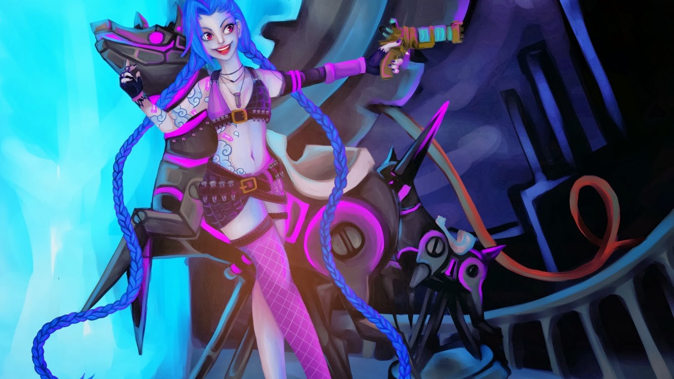 league of legends jinx fondo de pantalla,azul,rosado,cg artwork,personaje de ficción,juegos