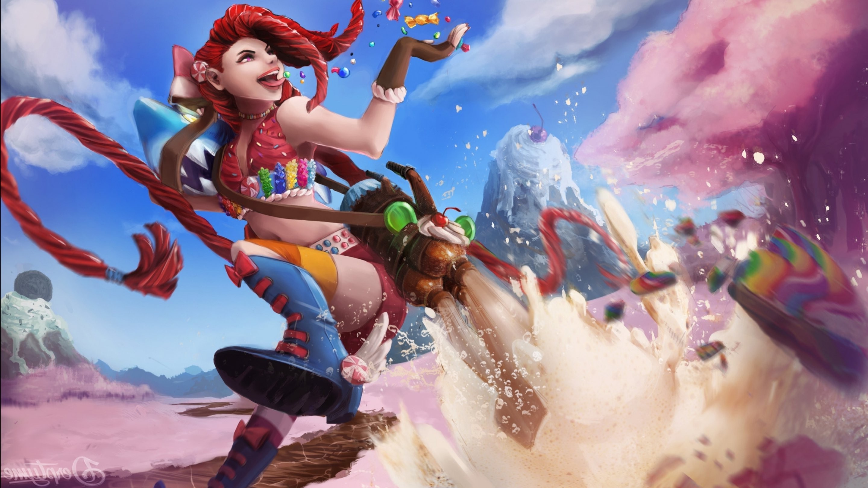 league of legends jinx wallpaper,cg artwork,animated cartoon,cartoon,illustration,fictional character