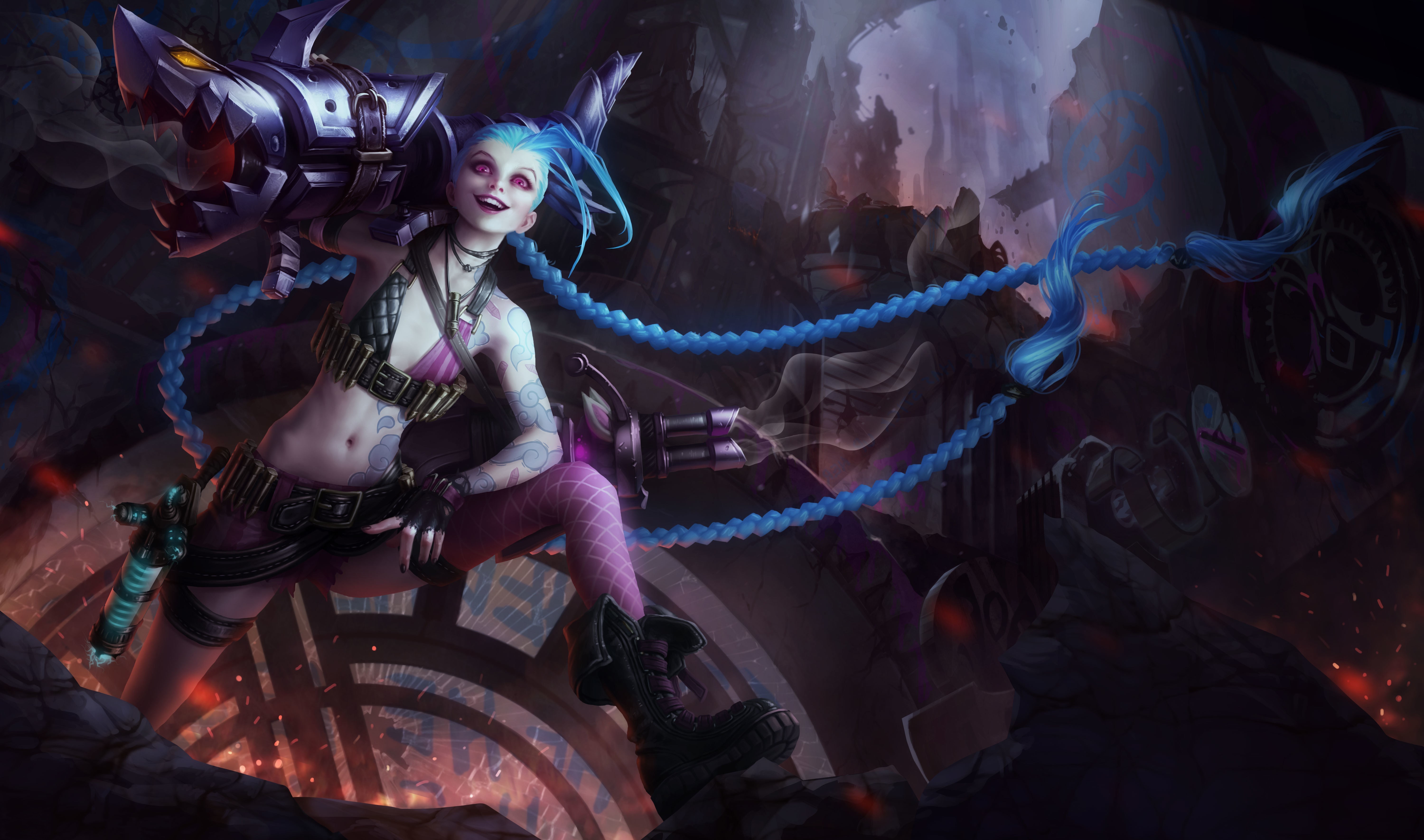 sfondo di league of legends jinx,gioco di avventura e azione,cg artwork,buio,demone,personaggio fittizio