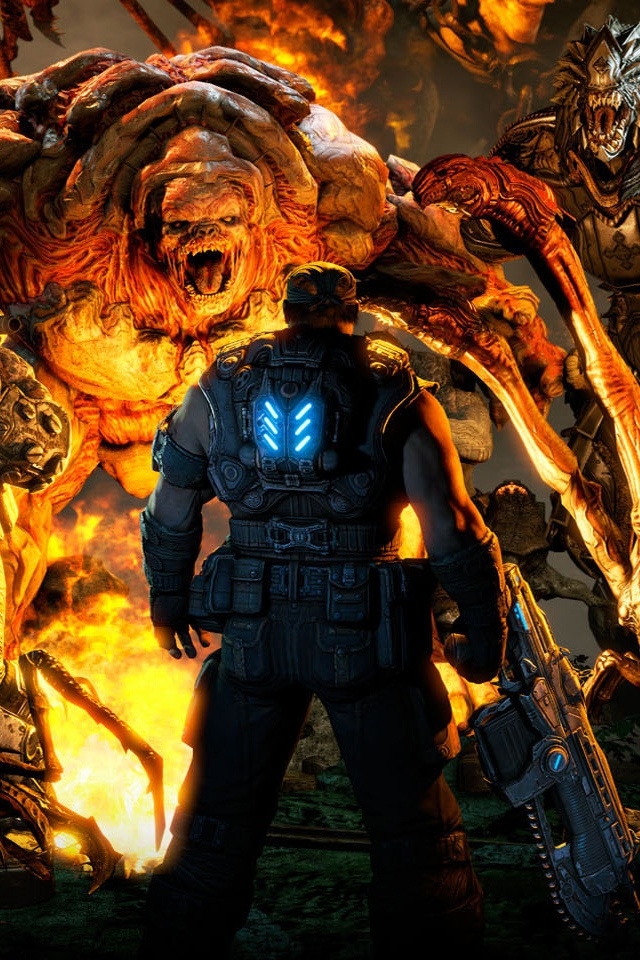 gears of war iphone wallpaper,action adventure game,fictional character,action figure,pc game,cg artwork