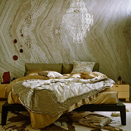 papier peint aspect marbre,meubles,lit,chambre,chambre,cadre de lit