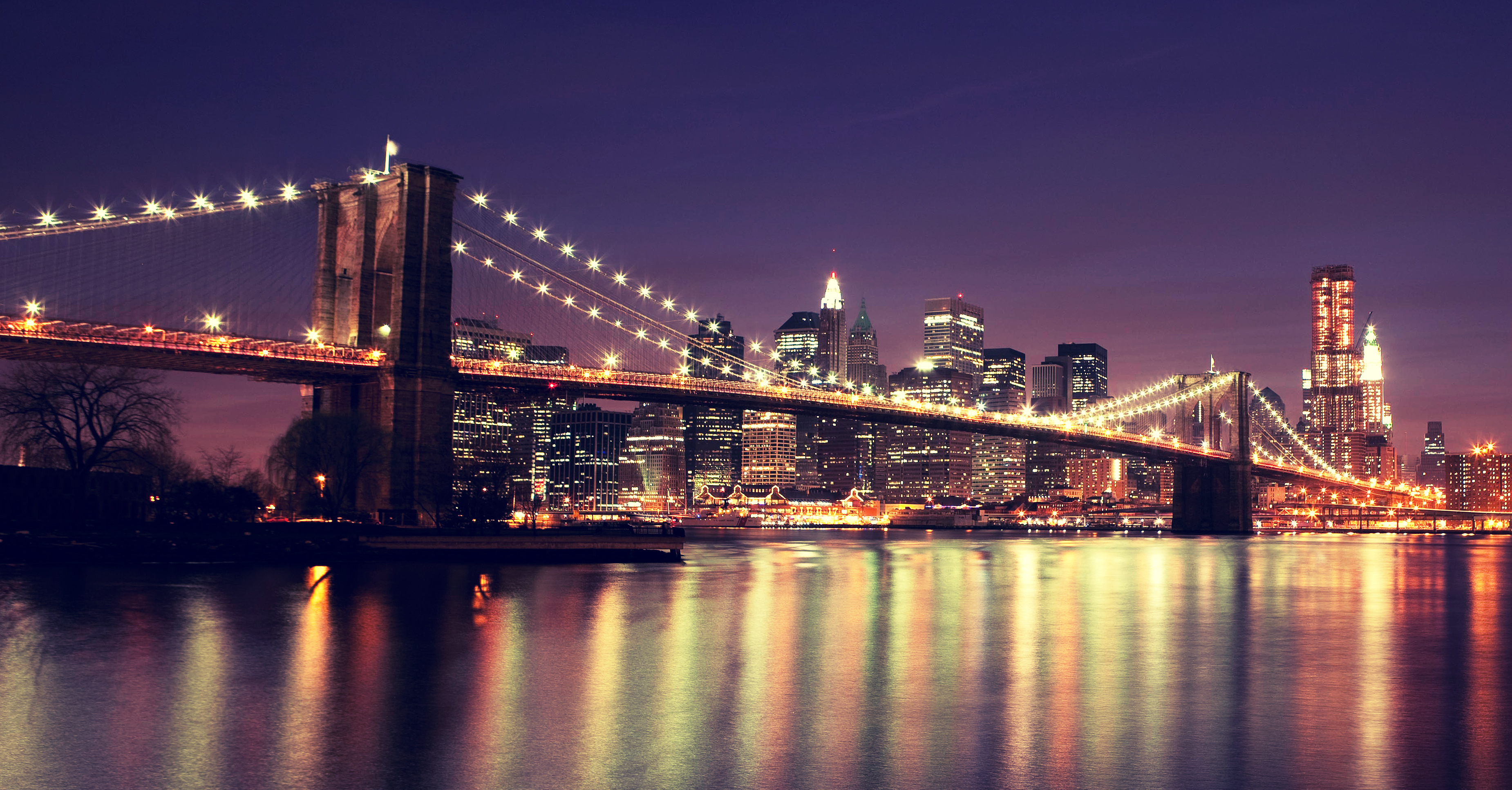 ブルックリン橋の壁紙,都市の景観,市,首都圏,スカイライン,反射