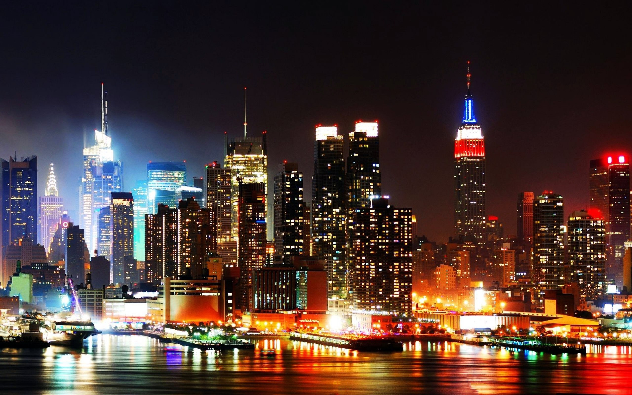 밤에 뉴욕시 벽지,도시 풍경,시티,수도권,지평선,마천루