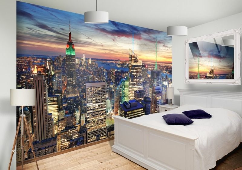 carta da parati dell'orizzonte di new york per la camera da letto,parete,proprietà,camera,interior design,murale
