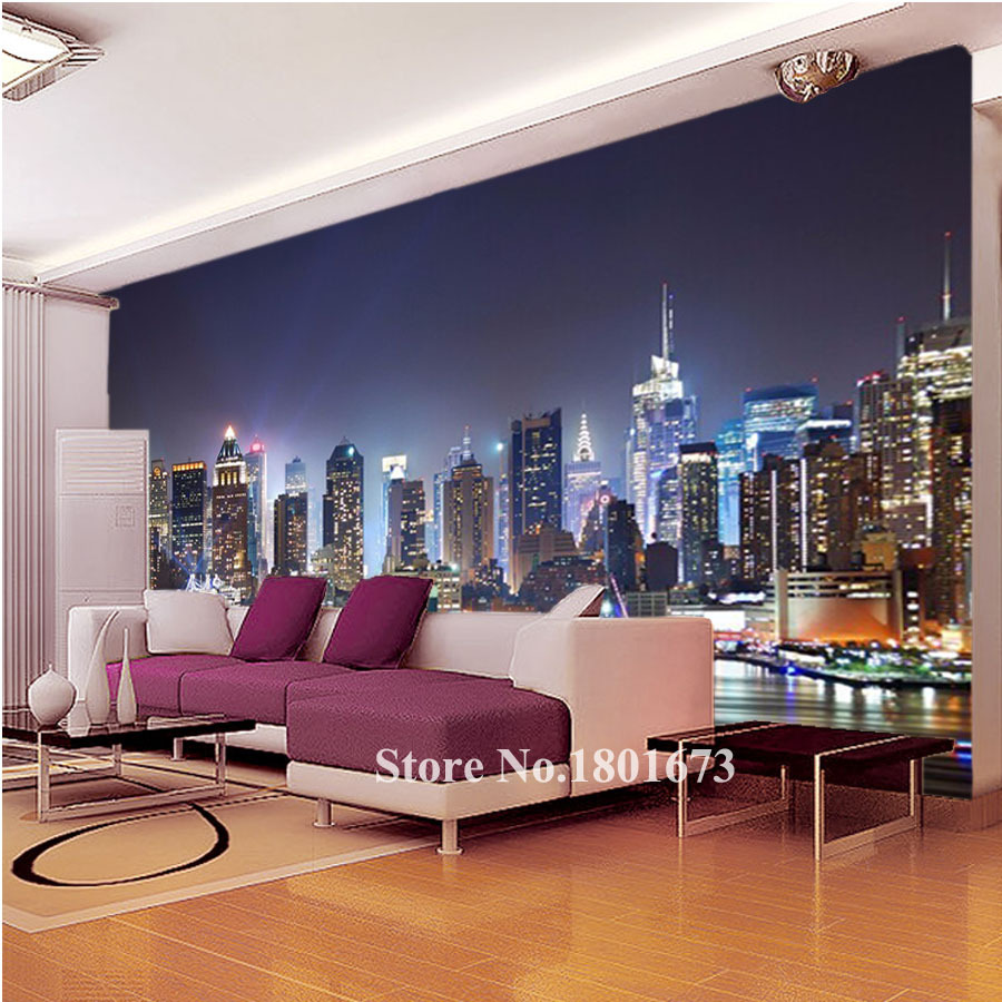 new york city wallpaper for bedroom,living room,room,purple,interior design,skyline